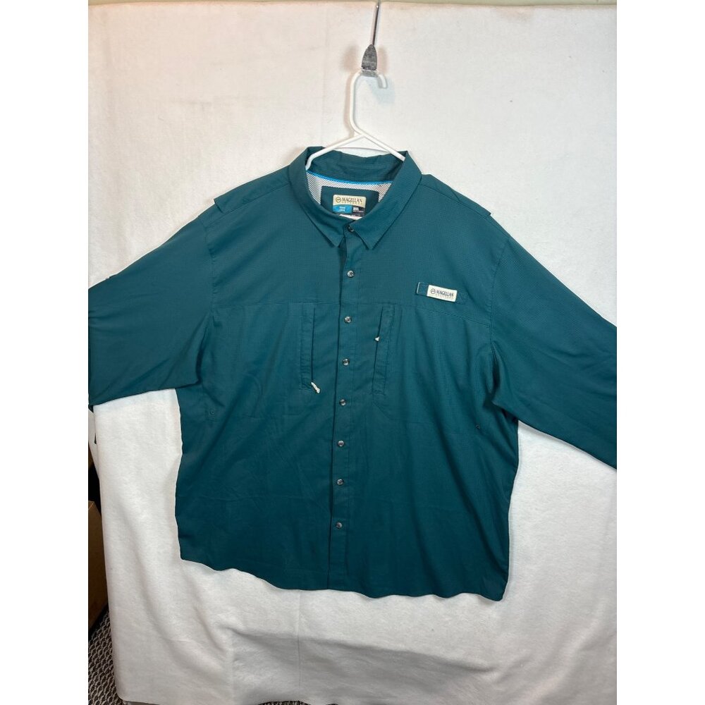 Magellan Outdoors Fish Gear Teal Button-Up Shirt 2XL Classic Fit Mens